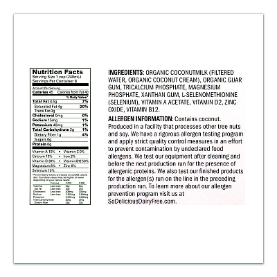 SO Delicious Coconut Milk, Unsweetened, 32 oz Aseptic Box (24288021)