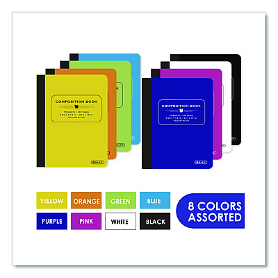 BAZIC Poly Cover Composition Books, Medium/College Rule, Randomly Assorted Cover Color, (70) 9.75 x 7 Sheets (5089)