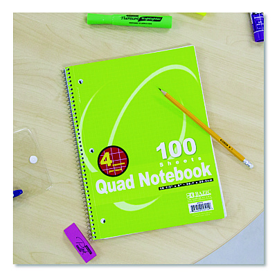 BAZIC Spiral Notebooks, 1-Subject, Quadrille Rule (4 sq/in), Randomly Assorted Cover Color, (100) 10.5 x 8 Sheets (514)