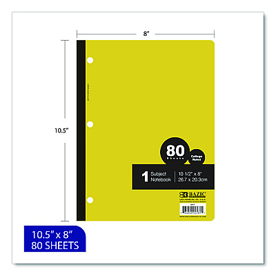 BAZIC Wireless Notebooks, 1-Subject, Medium/College Rule, Randomly Assorted Cover Color, (80) 10.5 x 7.5 Sheets (581)