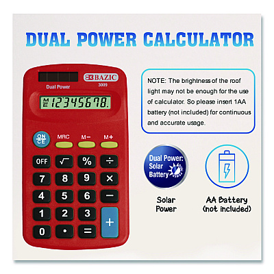 BAZIC Dual Power Pocket Size Calculator, 8-Digit, LCD (3009)