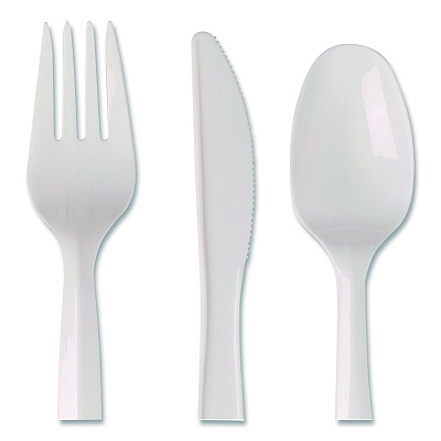 Dixie Mediumweight Polypropylene Cutlery, Fork/Knife/Teaspoon, Plastic, White, 250/Carton (CMP26C)