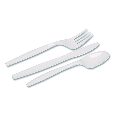 Dixie Mediumweight Polypropylene Cutlery, Fork/Knife/Teaspoon, Plastic, White, 250/Carton (CMP26C)
