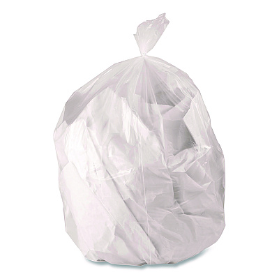 Boardwalk Low-Density Waste Can Liners, 32 gal, 0.9 mil, 33 x 44, Clear, Perforated Roll, 5 Bags/Roll, 20 Rolls/Carton (334409CL)