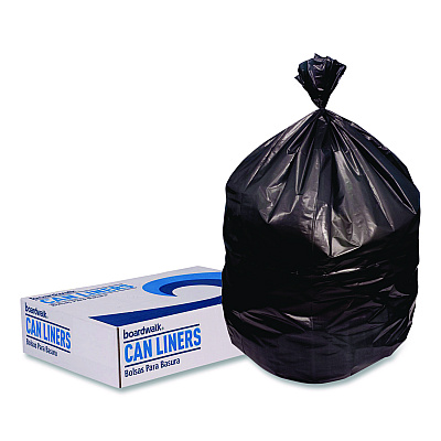 Boardwalk High-Density Can Liners, 60 gal, 22 mic, 38 x 60, Black, Perforated Roll, 150/Carton (385822K)