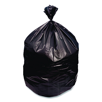 Boardwalk Reprocessed Resin Can Liners, 60 gal, 1.5 mil, 38 x 58, Black, Perforated Roll, 100/Carton (385815K)