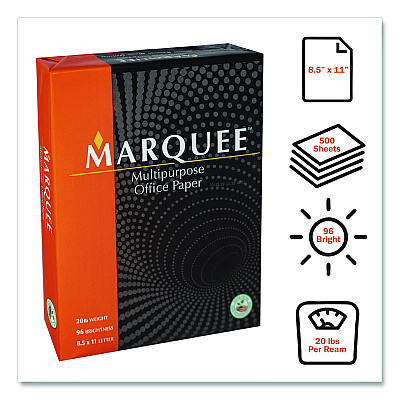 Marquee Multipurpose Office Paper, 96 Bright, 20 lb Bond Weight, 8.5 x 11, White, 500 Sheets/Ream, 10 Reams/Carton, 40 Cartons/Pallet (MARQE811WPLT)