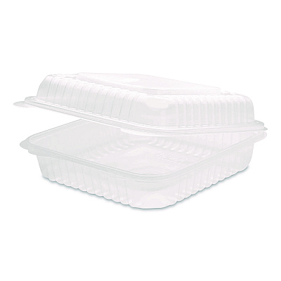 Karat Polypropylene Plastic Hinged Container, 9.35 x 9.22 x 3.17, Clear, Plastic, 50/Pack, 4 Packs/Carton (FPHC99PP1C)