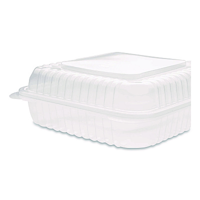 Karat Polypropylene Plastic Hinged Container, 9.35 x 9.22 x 3.17, Clear, Plastic, 50/Pack, 4 Packs/Carton (FPHC99PP1C)