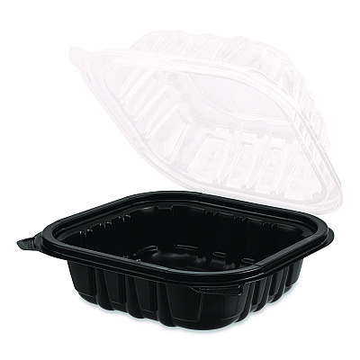 Karat Polypropylene Plastic Hinged Container, 6 x 6 x 3, Black/Clear, Plastic, 50/Pack, 6 Packs/Carton (FPPHC66PP1C)