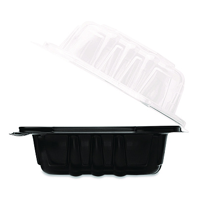Karat Polypropylene Plastic Hinged Container, 6 x 6 x 3, Black/Clear, Plastic, 50/Pack, 6 Packs/Carton (FPPHC66PP1C)