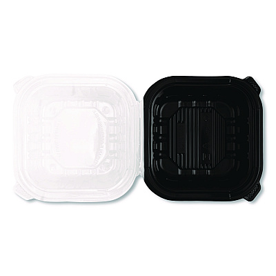 Karat Polypropylene Plastic Hinged Container, 6 x 6 x 3, Black/Clear, Plastic, 50/Pack, 6 Packs/Carton (FPPHC66PP1C)