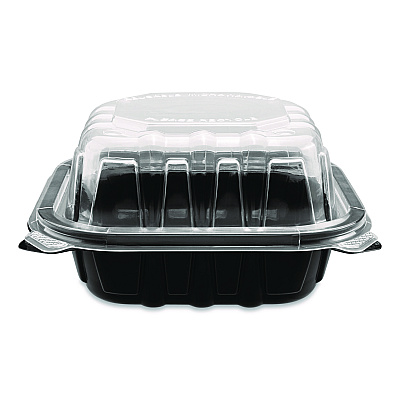 Karat Polypropylene Plastic Hinged Container, 6 x 6 x 3, Black/Clear, Plastic, 50/Pack, 6 Packs/Carton (FPPHC66PP1C)