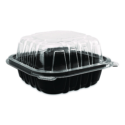 Karat Polypropylene Plastic Hinged Container, 6 x 6 x 3, Black/Clear, Plastic, 50/Pack, 6 Packs/Carton (FPPHC66PP1C)