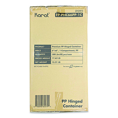 Karat Polypropylene Plastic Hinged Container, 6 x 6 x 3, Black/Clear, Plastic, 50/Pack, 6 Packs/Carton (FPPHC66PP1C)