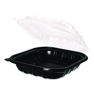 Karat Polypropylene Plastic Hinged Container, 9 x 9 x 3, Black/Clear, Plastic, 50/Pack, 3 Packs/Carton (FPPHC99PP1C)