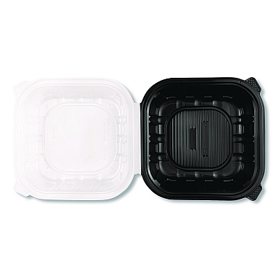 Karat Polypropylene Plastic Hinged Container, 9 x 9 x 3, Black/Clear, Plastic, 50/Pack, 3 Packs/Carton (FPPHC99PP1C)