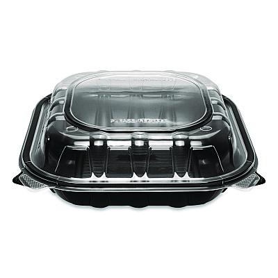 Karat Polypropylene Plastic Hinged Container, 9 x 9 x 3, Black/Clear, Plastic, 50/Pack, 3 Packs/Carton (FPPHC99PP1C)