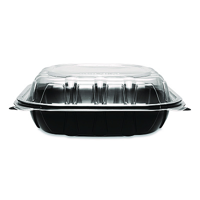 Karat Polypropylene Plastic Hinged Container, 9 x 9 x 3, Black/Clear, Plastic, 50/Pack, 3 Packs/Carton (FPPHC99PP1C)