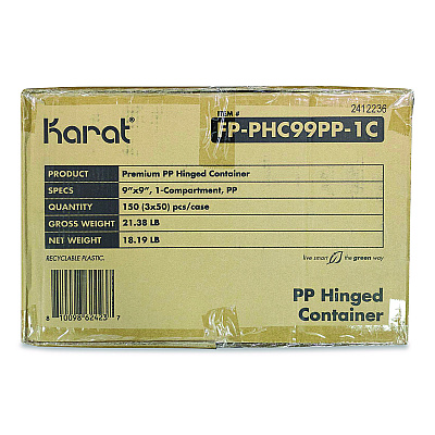 Karat Polypropylene Plastic Hinged Container, 9 x 9 x 3, Black/Clear, Plastic, 50/Pack, 3 Packs/Carton (FPPHC99PP1C)