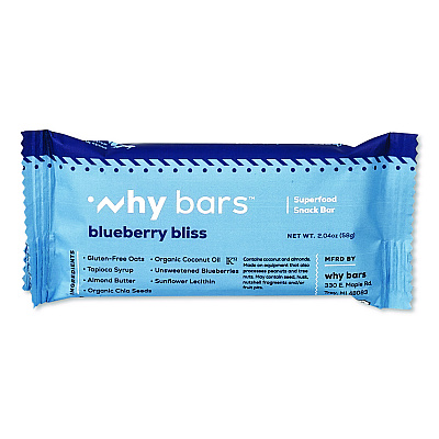 Why Bars Superfood Snack Bar, Blueberry Bliss, 2.04 oz Bar, 12/Box (WHY16209)