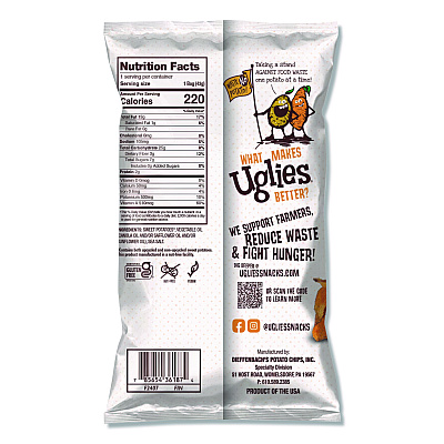 Uglies Kettle Potato Chips, Sweet Potato, 2 oz Bags, 24/Carton (DFN36187)