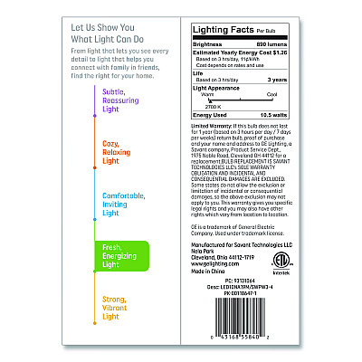 GE Classic LED SW Non-Dim A19 Light Bulb, 10.5 W, Soft White, 4/Pack (93131064)