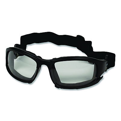 KleenGuard V50 Calico Safety Eyewear with Head Strap, KleenVision Anti-Fog Coating, Black Nylon Frame, Clear Polycarbonate Lens (25672EA)