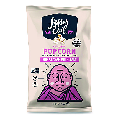 LesserEvil Snack Organic Himalayan Pink Salt Popcorn, 0.88 oz Bag, 18/Carton (LSN00141)