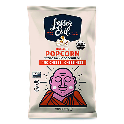 LesserEvil Snack Organic No Cheese Cheesiness Popcorn, Cheese, 0.88 oz Bag, 18/Carton (LSN00862)