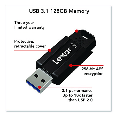 Lexar S803.1 USB Flash Drive, 128 GB, Black (LJDS80128BNB)