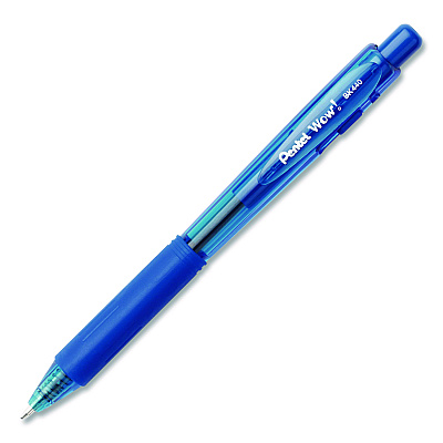 Pentel WOW! Ballpoint Pen, Retractable, Medium 0.7 mm, Blue Ink, Translucent Blue/Blue Barrel, 18/Pack (BK440BP18CPK)