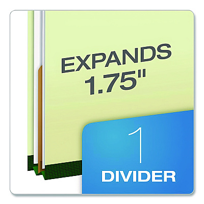 Pendaflex Reinforced Pressboard Classification Folders, 1.75" Expansion, 1 Divider, 4 Fasteners, Letter Size, Green Exterior, 10/Box (17172)