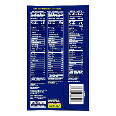 Planters Salted Nuts Variety Pack, Assorted Flavors, 1.5 oz/1.75 oz Packs, 24/Carton (884624)
