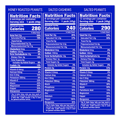 Planters Salted Nuts Variety Pack, Assorted Flavors, 1.5 oz/1.75 oz Packs, 24/Carton (884624)