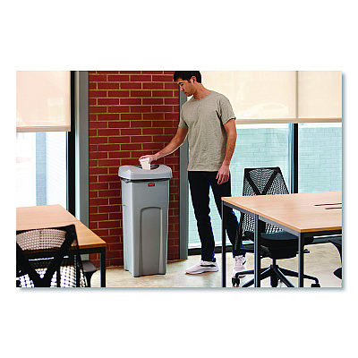 Rubbermaid Commercial Universal Square Trash Can with Swing Lid, 23 gal, Plastic, Gray (2143862)