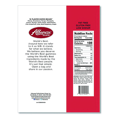 Albanese Worlds Best Gummi Bears, 12 Assorted Fruit Flavors, 5 lb Bag (ACG51200)