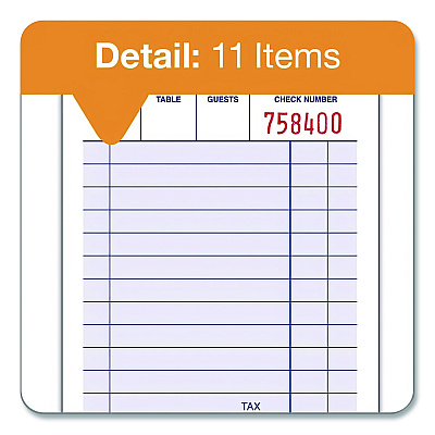 Adams One-Part Guest Check Pad, One-Part (No Copies), 3.35 x 4.94, 100 Forms/Pad, 12 Pads/Pack (210012)