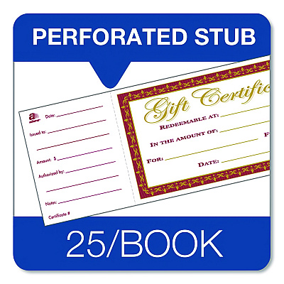 TOPS Gift Certificate with Stub Book, 7.81 x 3.25, Cream, 25 Certificates (GFTBK1)