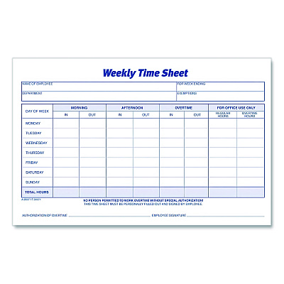 Adams Weekly Time Sheets, Two-Part Carbonless, 8.5 x 5.5, 100 Forms Total (NC9507)