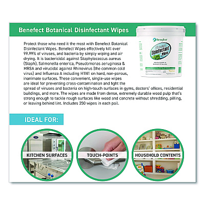 Benefect Botanical Disinfectant Wipes, 6 x 7, Light Lemon and Thyme, 250/Bucket (20376)