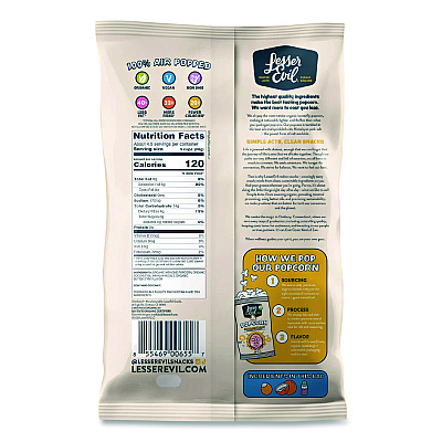 LesserEvil Snack Organic Himalayan Gold Popcorn, 0.88 oz Bag, 18/Carton (LSN00691)