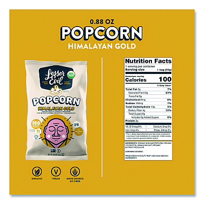 LesserEvil Snack Organic Himalayan Gold Popcorn, 0.88 oz Bag, 18/Carton (LSN00691)