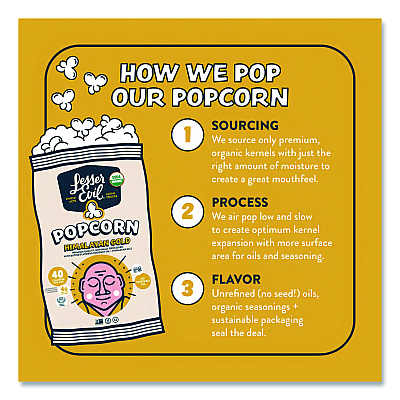 LesserEvil Snack Organic Himalayan Gold Popcorn, 0.88 oz Bag, 18/Carton (LSN00691)