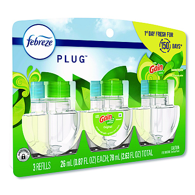 Febreze PLUG Air Freshener Refills, Gain Scent, 2.63 oz, 3/Pack, 6 Packs/Carton (13842)