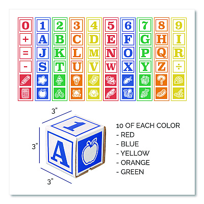 Bankers Box At Play 123 ABC Learning Blocks, Corrugated Board, 3" x 3" x 3", Assorted Colors, 50/Pack (100016408)