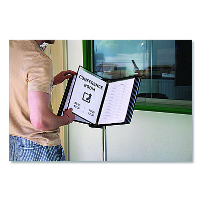 Tarifold Floor Display Document Stand, 25" to 44" Tall, 10 Panels with Black Borders, Black Base (F271)