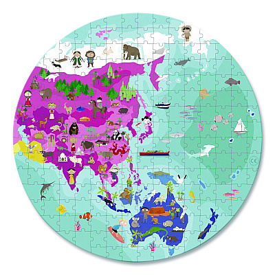 Janod Cardboard Round Double-Sided Blue Planet Suitcase Puzzle, Grades 2 to 7, 208 Pieces (J02655)