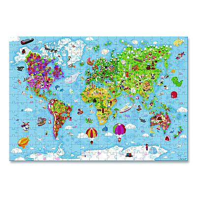 Janod Cardboard Giant World Map Suitcase Puzzle, Grades 2 to 7, 300 Pieces (J02656)