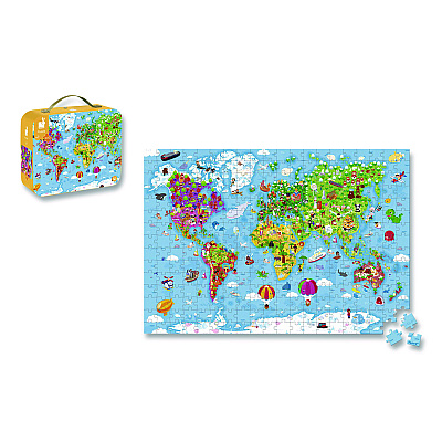 Janod Cardboard Giant World Map Suitcase Puzzle, Grades 2 to 7, 300 Pieces (J02656)